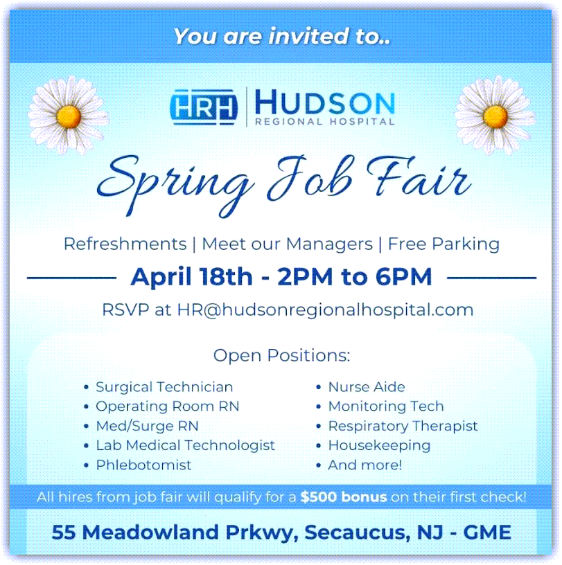Hudson Regional Hospital Job Fair - 4/18/24