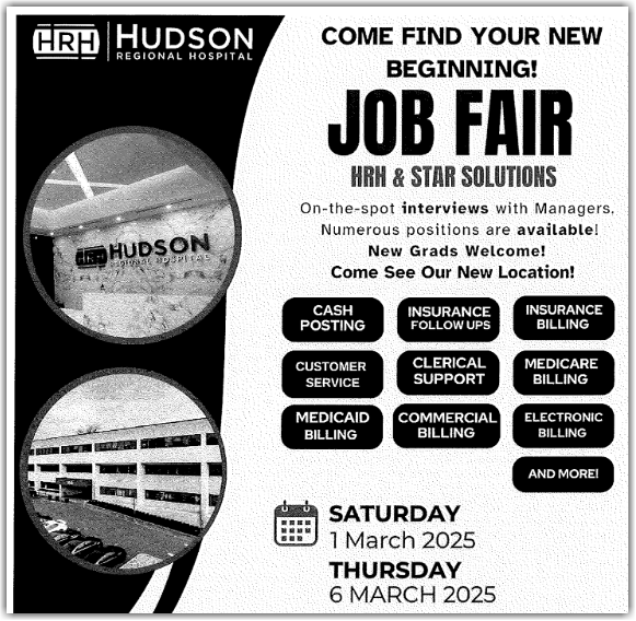 Hudson Regional Hospital Job Fair - Clifton - 3/1 & 3/6/25