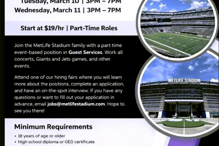 MetLife Stadium Hiring Fairs – 3/10 & 3/11/26